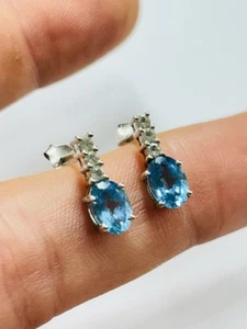 Gemporia silver earrings with aquamarine or topaz and zircon - Picture 1 of 4