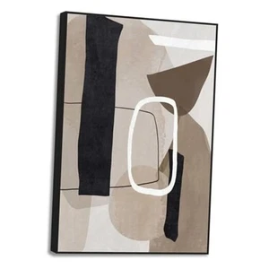 Living Room Abstract Painting Wall Art Geometric Lines Brown and Gray Canvas - Picture 1 of 8