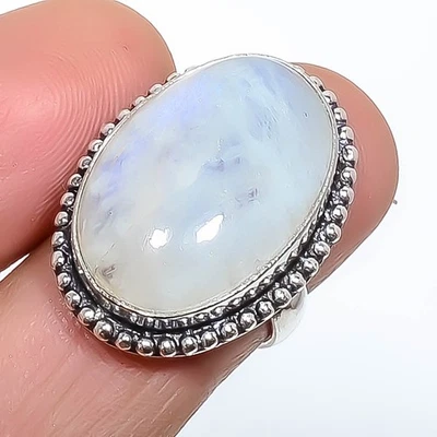 Кольцо с лунным камнем и драгоценными камнями размер 925 пробы - Изображение 1 из 4