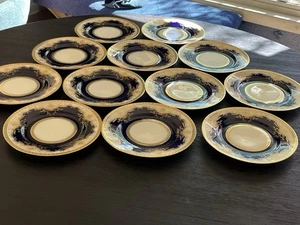 Raro set di 12 piatti insalata Black Knight China blu cobalto oro 8-1/8” Baviera - Foto 1 di 11