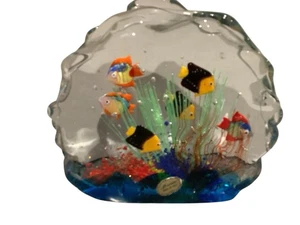 Grande fermacarte vintage Murano pesce oceano corallo acquario arte scultura vetro RARO! - Foto 1 di 5