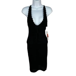 Madden NYC Lace Up Crochet Black Halter Dress XXS Adjustable Cross Back Straps - Picture 1 of 7