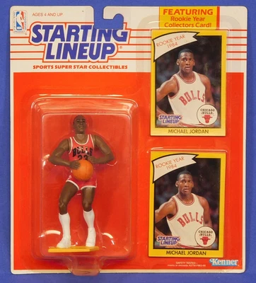 1990 NBA ERROR STARTING LINEUP MICHAEL JORDAN W/2 1984 ROOKIE YEAR CARDS SEALED - Image 1 of 4