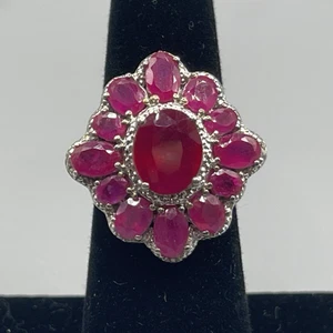 925 Sterling Silver 4.5 carats Genuine Ruby Cocktail Statement Ring Size 7.25 - Picture 1 of 10