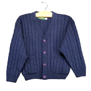 Fairbanks Boys Button Front Cable Knit Cardigan Sweater 8 Blue Pockets - Picture 1 of 13