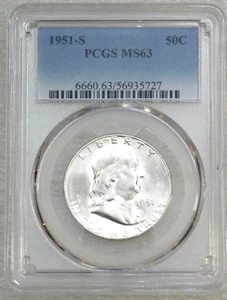 1951-S Franklin Half Dollar PCGS MS63 90% Bell Lines Frosty PQ Just Graded #W25K - Picture 1 of 4