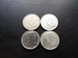 Germany 1936 full set D,E,G,J 2 Reichsmark mark silver Coin Hindenburg - Picture 1 of 10