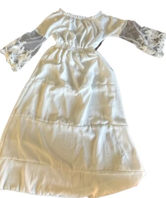 Boho Beach Hut Maxi Dress Tulle Lace Long Sleeve Bridal Gown Large New - Image 1 of 4