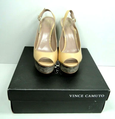 Vince Camuto Nude Patent Petal Leala Platform Open Toe Heels 6.5 - Image 1 of 4