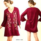 Umgee Dress Size Xl S M L Embroidered Floral Red Bell Sleeve Tunic Womens New