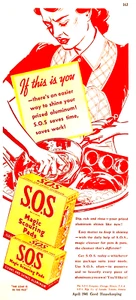 S.O.S. MAGIC SCOURING PADS - ANUNCIO DE REVISTA DE 1941 DE COLECCIÓN - ANUNCIO IMPRESO ORIGINAL - Imagen 1 de 1