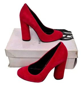 NINE WEST Miracl Damas Preciosos Zapatos Tacones Cubanos Plataforma Gamuza Roja EU 37 UK 4 - Imagen 1 de 8