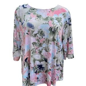 N Touch Embossed Floral Pullover Top Womens 1X Multicolor 3/4 Sleeve Loose Fit - Picture 1 of 15