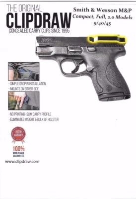Clipdraw Belt Clip for Smith & Wesson M&P Full, Compact, 2.0, 9/40/45 Black Ambi - Image 1 of 4