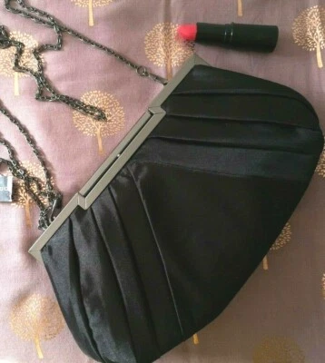  EX Dorothy Perkins New Black Satin Pleated Front Clutch Shoulder Hand Bag  - Image 1 of 4