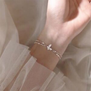 925 Silver Plated Shiny Multilayer Bracelet Chain Bangle Women Jewellery Gift
