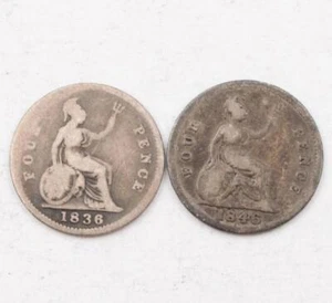 2X Great Britain 4 pence silver coins 1836 1846 circulated - Picture 1 of 2
