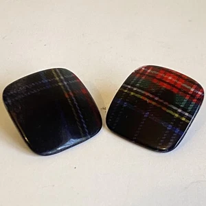 Vintage Plaid Acrylic Large Square Post Back Pierced Earrings - Picture 1 of 6