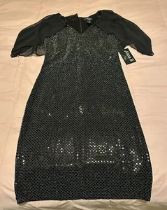 Alexa B Nites Black Sequins Cape Sheath Dress Women’s Size 8 NWT - Picture 1 of 9