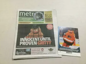 FLYERS 2018 MASCOT GRITTY UPPER DECK CARD RC & METRO PHILLY NEWSPAPER SGA - Picture 1 of 5
