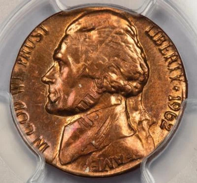 1962 D PCGS MS63RB Nickel Struck On Struck Cent Double Denomination Mint Error - Image 1 of 4