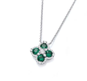 Collar de trébol de piedras verdes de plata de ley de 17 pulgadas flor de la suerte - Imagen 1 de 3