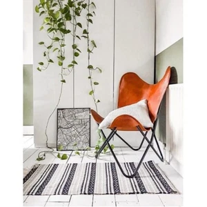 Chair Butterfly Leather Handmade Vintage Modern Chair With Stand - Picture 1 of 5