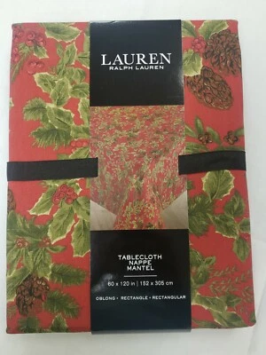 Ralph Lauren Birchmont Rojo 60"x120" Mantel Oblongo Navidad Rojo Verde Pino Foto 1 de 4