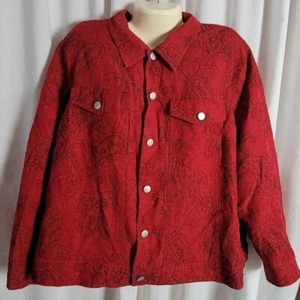 Silkland 2X Plus Silk Blazer Blouse Red button up shirt embroidered Vintage EXC - Picture 1 of 8