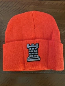 Chess Beanie Stocking Hat Cap Neon Orange Rook Embroidery Winter Skull FREE SHIP - Picture 1 of 1