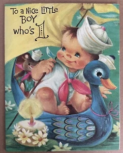 VINTAGE 50’S Greeting Card Happy Birthday TO A NICE LITTLE BOY WHO’S 1 - Picture 1 of 9