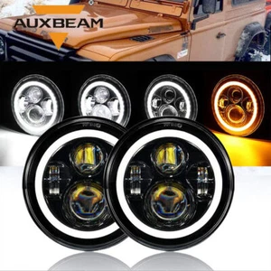 Auxbeam Pair 7" Black LED Headlight Angel Eye Ring Fit Ford Mustang 1965-1978 - Picture 1 of 12