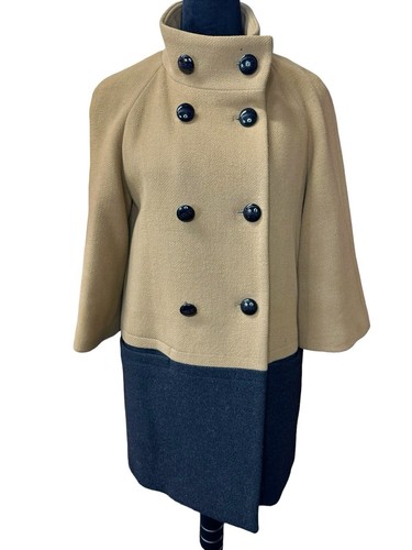Cappotto Coach Lana Angora Bicolore Nero Beige Logo Bottoni Tg XS