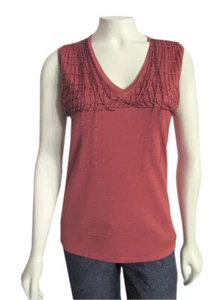 *FINAL MARKDOWN!* David Meister Terra Cotta Orange Beaded Silk Blend Knit Top M - Picture 1 of 5