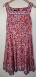 Talbots Damen Gr. Fit & Flare Plisseekleid 10 Koralle & Blau Print - Bild 1 von 6
