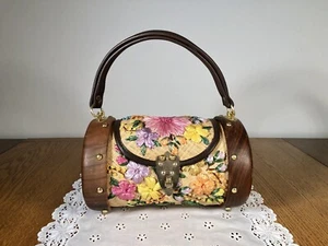 Vintage Multicolored Handmade Raffia Woven Straw And Wood UNIQUE Handbag Purse - Picture 1 of 11