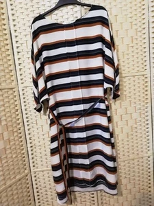 F&F size 22 ivory and navy mix striped dress with self tie belt - Picture 1 of 11
