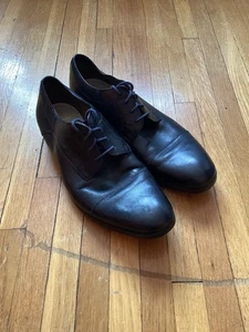Vintage CLARKS Men's 8.5 Solid Black Lace-Up Dress Shoes,100% Leather,MINT - Picture 1 of 7