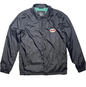 Volcom Mens M Button Up Logo Patch Jacket Windbreaker Water Resistant Skater - Picture 1 of 8