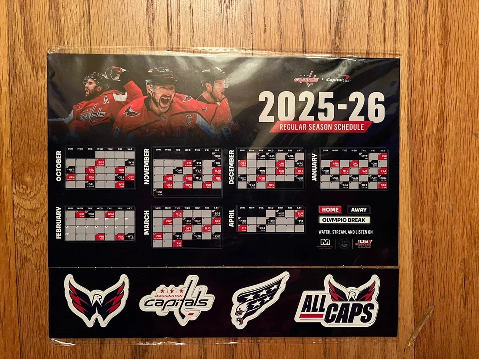 Imán de calendario de temporada 2025-2026 Washington Capitals 10/8/25 SGA Foto 1 de 1