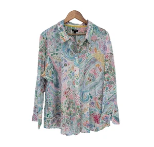 Talbots top long sleeve button down classic 2x plus women's multicolor floral - Picture 1 of 8