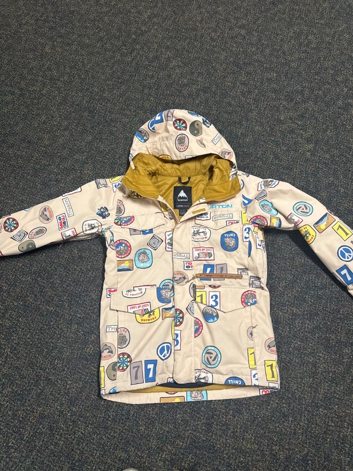 Burton Insulated Snowboard Jacket AllOver Print Patches Hooded Winter Coat Large - Image 1 of 4
