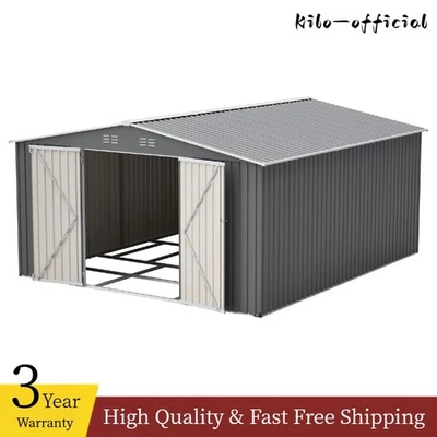 12x14ft Heavy-Duty Outdoor Garden Metal Storage Shed w/ Windows & Lockable Doors - Image 1 of 4