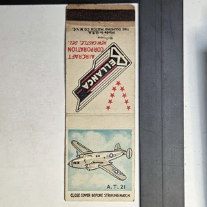Relianca Aircraft Corporation New Castle DEL Vintage WWII Plane Matchbook - Picture 1 of 3