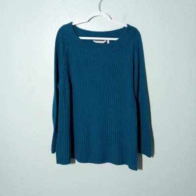 Suéter túnica Soft Surroundings talla XL, 100 % cachemir verde azulado tejido acanalado en muy buen estado Foto 1 de 4