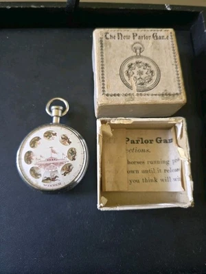  1900's Rare Pocket Watch Horse Race Game,Gambling Game Device Ori Box & Papers - Image 1 of 4