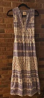 Maxi Vestido Bell by Alicia Bell Estampado Boho Seda XS Borla Corbata Sin Mangas Solero Foto 1 de 4