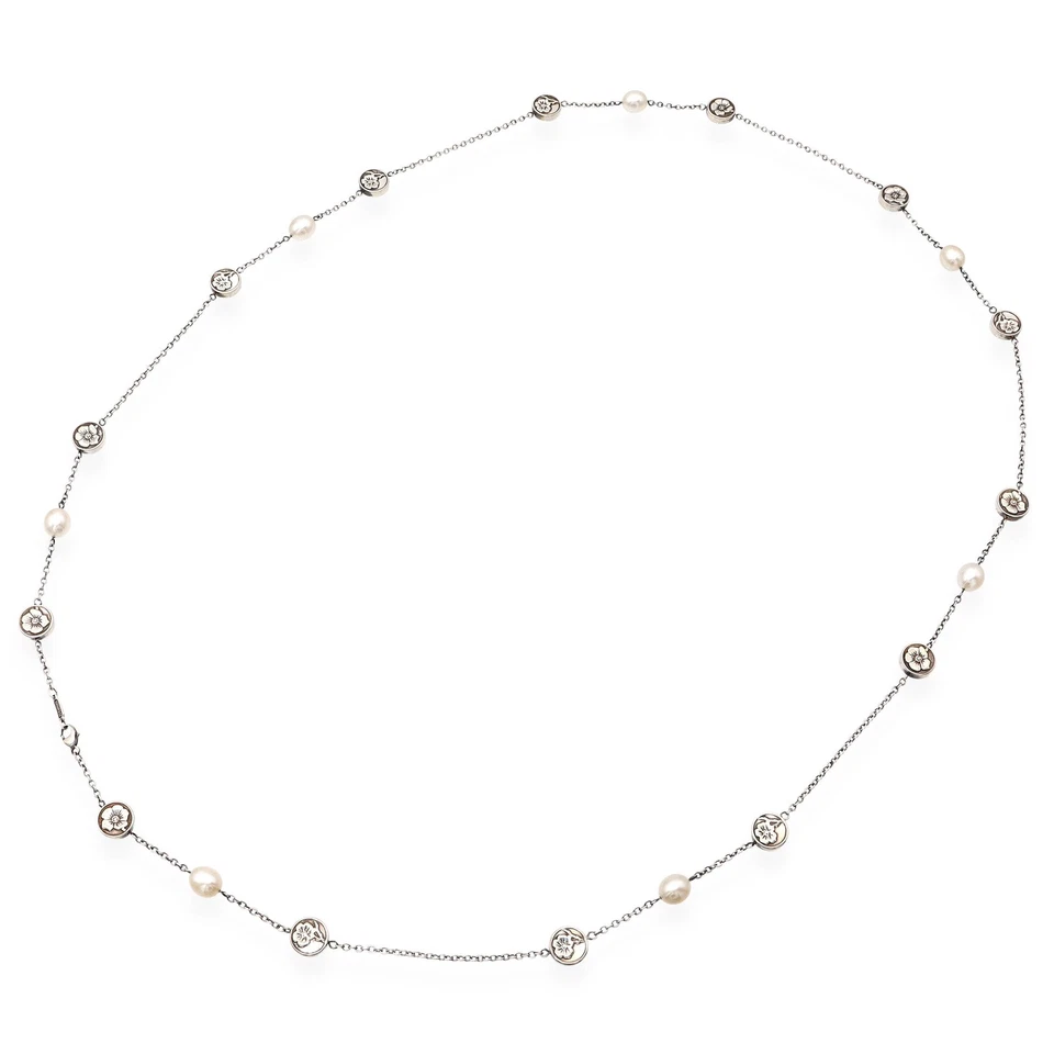 Tiffany & Co. Sterling Silver Pearl Nature Rose Flower Station Necklace - Image 1 of 4