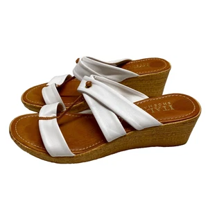 Sandalias de cuña para zapateros italianos para mujer 8,5 estándar de cuero blanco marrón usadas en excelente estado - Imagen 1 de 12