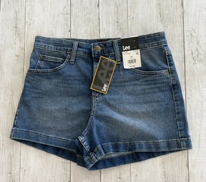 Lee Damen Jeansshorts Mid Rise Regular Fit Stretch 4” Mittelblau Größe 10 - Bild 1 von 6